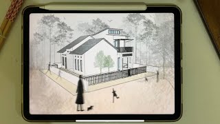 Quick Architectural Post Render on Procreate iPad  Timelapse [upl. by Anaila]