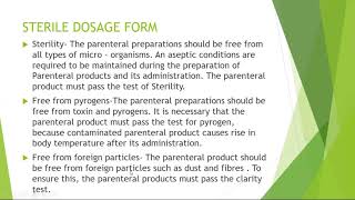 STERILE DOSAGE FORM PARENTERAL DOSAGE FORM PART 1 [upl. by Acnayb]