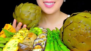 HEALTHY EATING ASMR ROASTED VEGGIES PLATTER ARTICHOKES ASPARAGUS EGGPLANT  TracyN ASMR [upl. by Newton134]