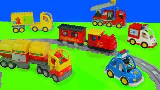 Vonat Tűzoltó Traktor Rendőrautó  Lego Duplo Játékautó kicsomagolás gyerekeknek [upl. by Adlaremse]