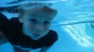 3 Year Old Zac Jumps in Pool amp Swims Under Water [upl. by Wallache]