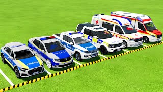 TRANSPORTING ALL POLICE CARS amp AMBULANCE EMERGENCY VEHICLES WITH MAN TRUCKS  Farming Simulator 22 [upl. by Narret99]