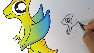 Cómo dibujar a un Pterodáctilo kawaii [upl. by Ahsiekyt]