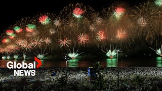 New Year’s 2024 Rio de Janeiro celebrates with spectacular fireworks show at Copacabana Beach [upl. by Asilrac]