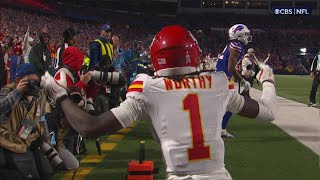 Xavier Worthys pylonreach TD brings Chiefs into a tie with Bills [upl. by Isied]