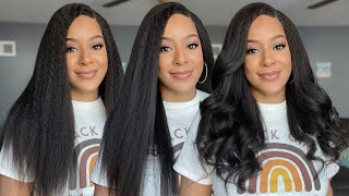 LuvMe Hair Natural Kinky Straight Closure Unit  Worn 3 Ways [upl. by Kraska]