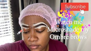 Tattooing My Own Brows Tutorial permanent makeup MICROSHADING Ombré Powder Brow Transformation 😩💉 [upl. by Cristiona]