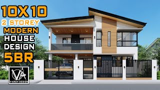 10X10 2 STOREY HOUSE DESIGN 100SQM 5 BEDROOM [upl. by Arres]