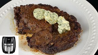 INCREDIBLY JUICY Air Fryer RIBEYE STEAK amp GARLIC HERB BUTTER Best Method to Make Steak in Air Fryer [upl. by Nael]