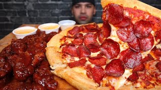 ASMR EATING PIZZA HUT PEPPERONI AND CHEESE PIZZA DQ HONEY BBQ TENDERS MUKBANG [upl. by Prochoras211]