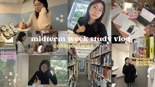 college midterm week study vlog  studying library groceries cooking introvert diary ☁️⋅♡ [upl. by Arhna962]