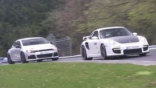 VW Scirocco R great sound  backfire on the Nürburgring [upl. by Adrell]