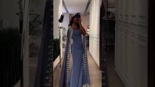 Luxury Crystal Blue Mermaid Evening Dress with Cape Sleeves fashion style shorts [upl. by Aleakam882]