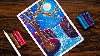 Waterfall Drawing with Oil Pastels step by step [upl. by Eddra27]