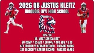 2026 QB Justus Kleitz  vs West Seneca East 110724 [upl. by Virge32]