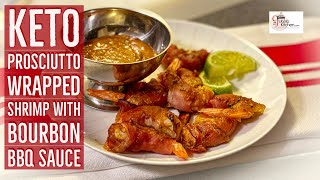 Keto Prosciutto Wrapped Shrimp with Bourbon BBQ ketoappetizers lowcarbappetizers ketorecipe [upl. by Oigile]