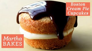 Martha Stewarts Boston Cream Pie Cupcakes  Martha Bakes Recipes [upl. by Yenahs]