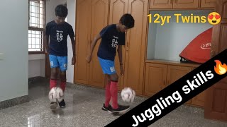 😍12y Twins♥️⚽ Juggling skills🔥 skills soccer football shortvideo juggling sports gaming game [upl. by Sedrul]