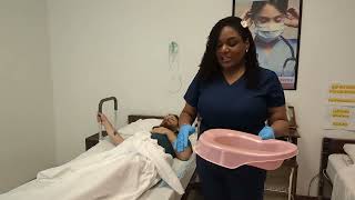 CNA Skill Assisting a Total Care Resident to Use the Bedpan [upl. by Zeb]