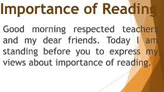 Speech on Importance of Reading in English  Benefits of Reading [upl. by Enetsirk]