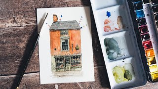 Line and Wash  Painting a Derbyshire Shop in Watercolour and Pen [upl. by Nahallac987]