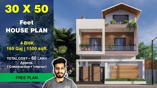 30x50 House plan 4bhk  165 Gaj  1500 sqft  3050 house plan 3d  30 by 50 ka Naksha  DV Studio [upl. by Ledeen]