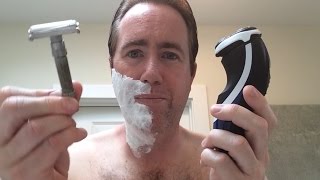 Electric Razor Shaving vs Safety Razor Shaving [upl. by Ateuqal]