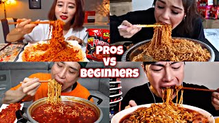 Pros vs Beginners eating spicy noodles [upl. by Nwahsauq]