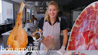 Pro Chef Learns How to Carve a 1500 Leg of Ham  Bon Appétit [upl. by Rugen]