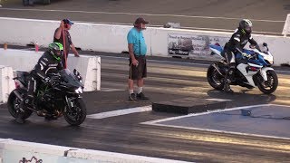 H2 Kawasaki vs GSXR 1000 Suzuki  drag racing of superbikes [upl. by Jehiah]