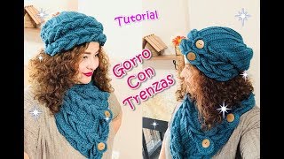 Gorro Caído Tejido con Trenzas a Crochet para Muejer o Niñas 👍😜😍 ENGLISH SUBTITLES [upl. by Rudelson]