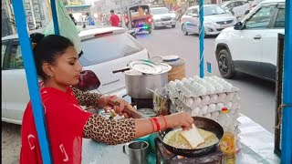 Amul butter 2 Egg half fry bread recipe street food  omelette recipe street food  omelette recipe [upl. by Delanie]