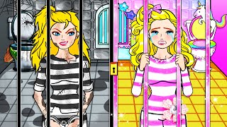 Barbie Dolls Dress Up  Pink and Black Barbie in Jail 😇 Good Girl VS Bad Girl 😈  WOA Doll Channel [upl. by Edmea10]