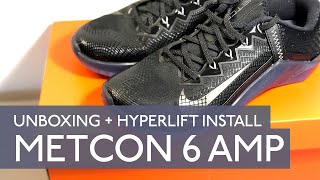 ✔️ Nike Metcon 6 AMP Unboxing amp On Feet  Hyperlift Insert Installation  Black [upl. by Iffar]