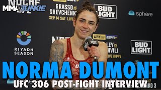 Norma Dumont Talks Irene Aldanas Horrific Cut Path to Title Shot after Sphere Win  UFC 306 [upl. by Levana]