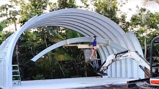 Quonset Hut Assembling amp Putting Up The Arches With Two People  Time lapse video [upl. by Magdala]