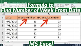 How To Find Week Number From Date in MS Excel  How to Find Week number and ISO Week Number in Excel [upl. by Eeroc]