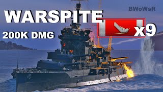 Warspite  9 Kills  200K DMG  World of Warships [upl. by Klenk]