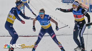 Jessie Diggins anchors Team USA to STUNNING UPSET in mixed team relay  NBC Sports [upl. by Tristas74]