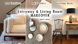 ENTRYWAY amp LIVING ROOM MAKEOVER Part 1 Designing Furniture Paint Colors amp Vintage Decor [upl. by Ariela14]