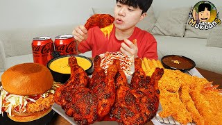 ASMR MUKBANG 직접 만든 양념 치킨먹방 치즈 햄버거 치즈스틱 돈까스 amp 레시피 FRIED CHICKEN CHEESE BURGER EATING SOUND [upl. by Ikkim]