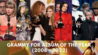 GRAMMY FOR ALBUM OF THE YEAR WINNERS AND NOMINEES FROM 2008 TO 2022 [upl. by Ecyar]