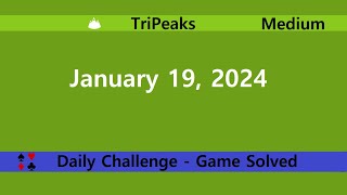 Microsoft Solitaire Collection  TriPeaks Medium  January 19 2024  Daily Challenges [upl. by Nedac]