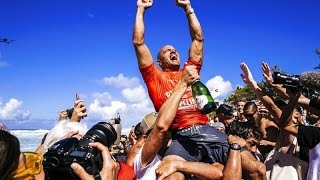 Surfing legend Kelly Slater wins pipeline title a week before 50th [upl. by Anaicilef]