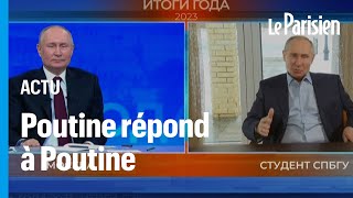 Poutine déstabilisé par son double lors dune séance de questions triées par le Kremlin [upl. by Bilow]