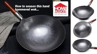 Traditional Hand Hammered Uncoated Carbon Steel Pow Wok with Wooden Handle [upl. by Donall]