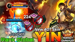 Eren Yin New Attack on Titan Skin Gameplay  Top Global Yin by Jasper  Mobile Legends [upl. by Pouncey]