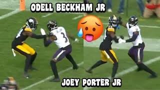 Odell Beckham Jr ‘LOCKED UP’ Vs Joey Porter Jr 🔒😳 WR Vs CB Ravens vs Steelers 2023 highlights [upl. by Janeva]