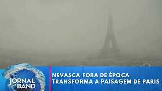 Nevasca fora de época transforma a paisagem de Paris  Jornal da Band [upl. by Gerrit]