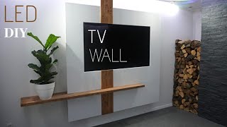 LED TV Wand TV Wall DIY TV Wand selber bauenWood Wall and Floating shelves DIYTV panelWood work [upl. by Heimer]